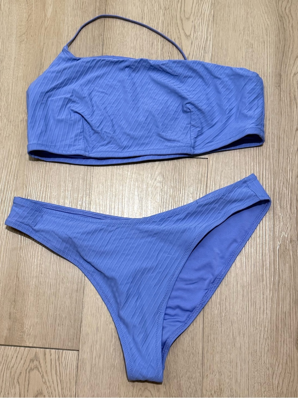 Women’s Ribbed One-Shoulder Bikini Set in Periwinkle Blue